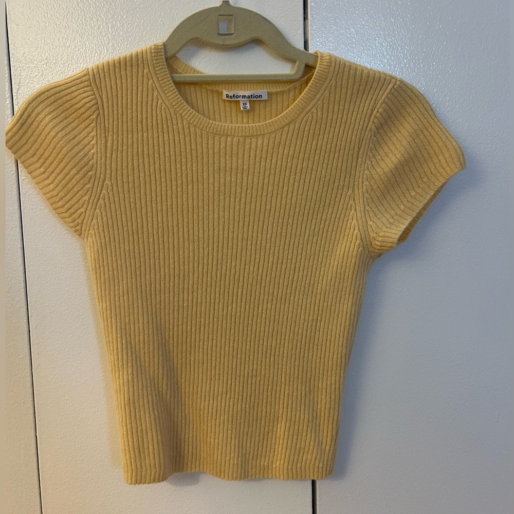 Reformation Yellow Ribbed Cap Sleeve Tee